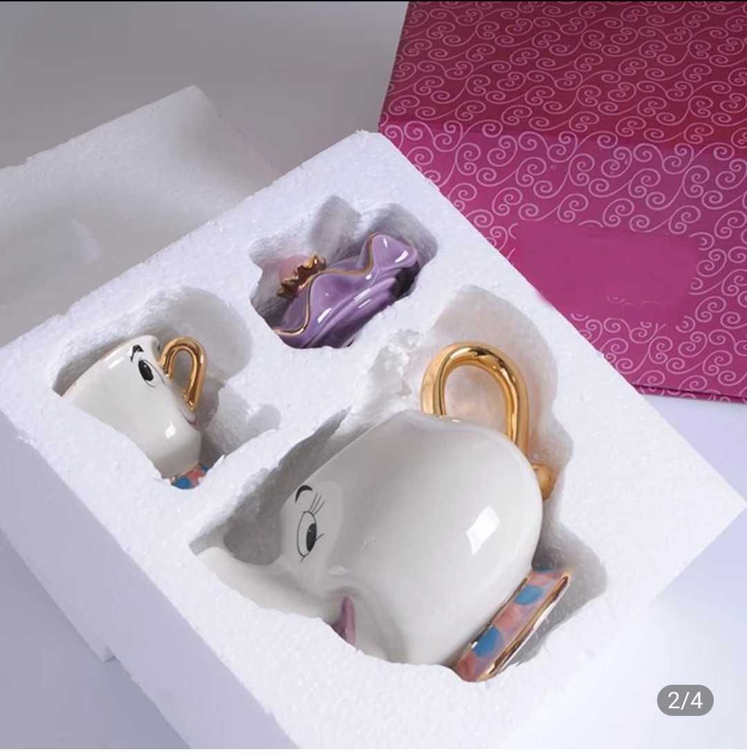 Дитячий сервіз з мультфільму набір Красуня і Чудовисько чайник і чашка
