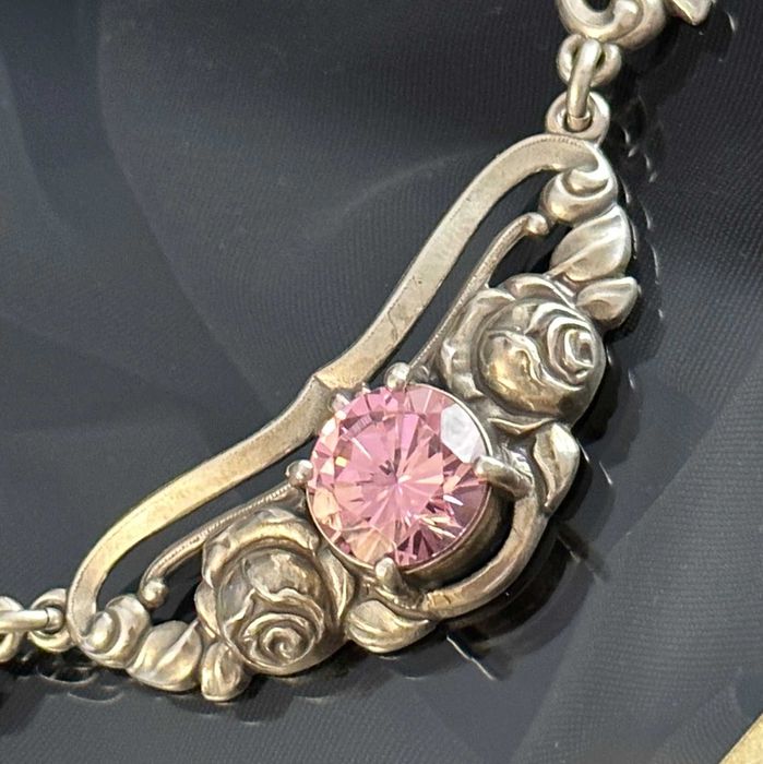 Srebro - Srebrny naszyjnik z Różowym Turmalinem - srebro próba 925