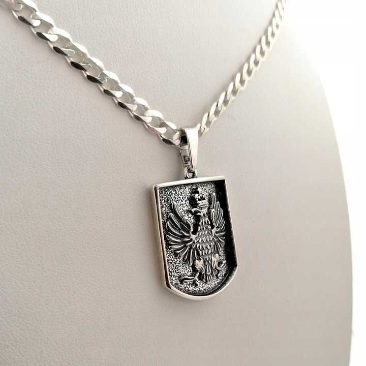 Srebrny łańcuszek pancerka+medalik orzeł 50cm pr.925 GWARANCJA PREZENT