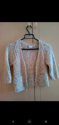 Uroczy tęczowy sweterek Zara narzutka 104cm z tkaniny szenilowej 4lat