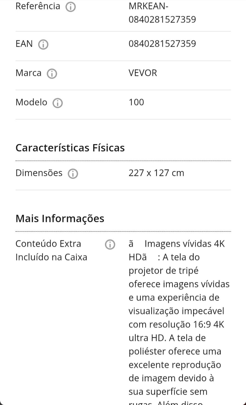 Tela para projector VEVOR com tripé, diagonal 100"