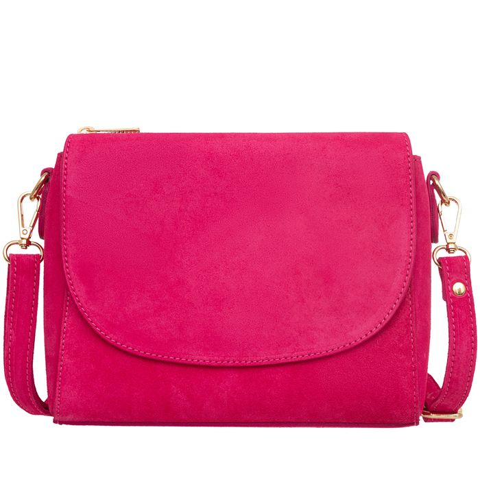 VERA PELLE torebka damska zamszowa listonoszka z paskiem V693 fuksja