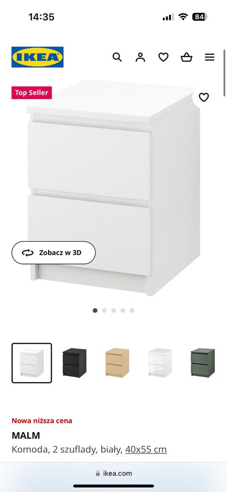 Komoda MALM IKEA, 2 szuflady 40x55 cm, biały
