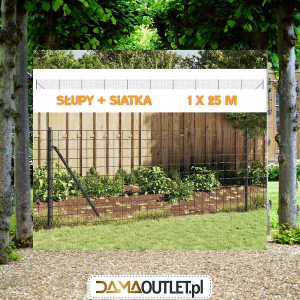 Siatka ogrodzeniowa + słupy 25 m anracyt 1x25m DaMaOutlet.pl