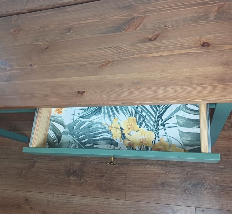 Konsola biurko drewniane zielone boho