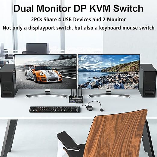 ESKEVE Przełącznik KVM DisplayPort 2 Monitory 8K 4K z USB 3.0