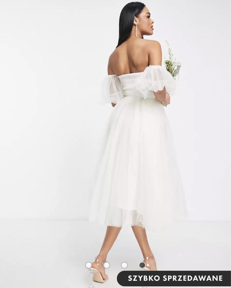 Sukienka na poprawiny suknia ślubna 36/34 Lace & Beads rękawki midi