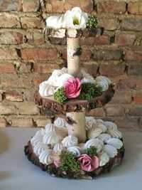 Dekoracja weselna Patera na ciasto owoce świeczniki Plastry