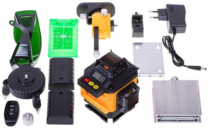 Poziomica Laserowa 360° Laser Krzyżowy 4d Zestaw Walizka