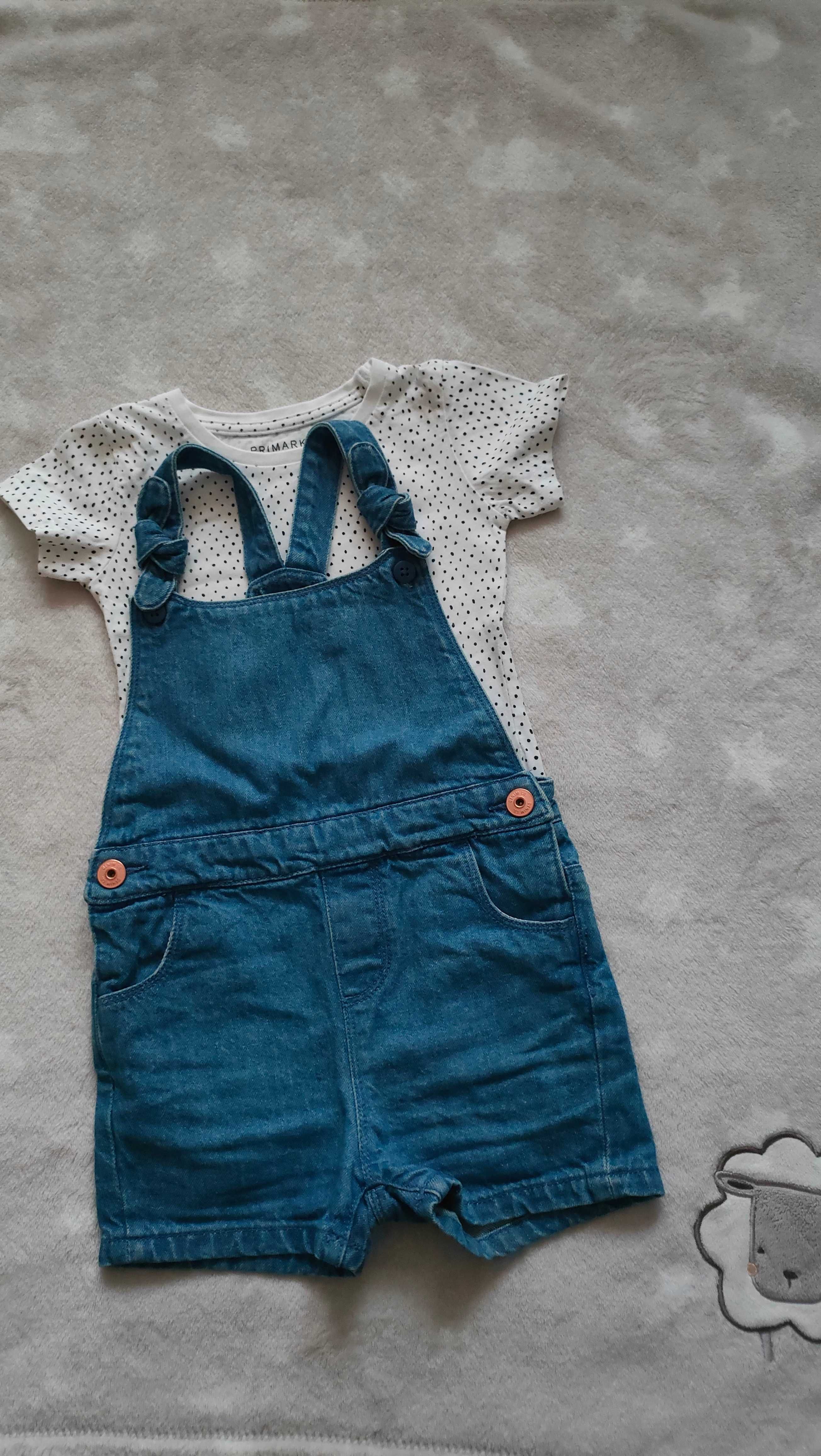 Primark, zestaw jeansowe spodenki ogrodniczki bluzeczka, r.92