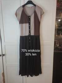 Letnia sukienka len + wiskoza - r. 40 - vintage