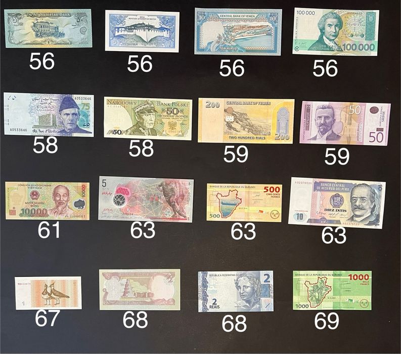 Банкноти купюри країн світу від 50 до 100 грн