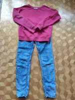 Bluza różowa- dżinsy niebieskie- zestaw bluza i dżinsy- 152