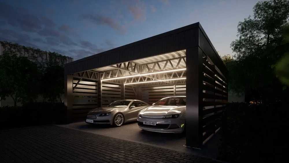 Garaż, wiata, carport na konstrukcji stalowej, taras, różne warianty