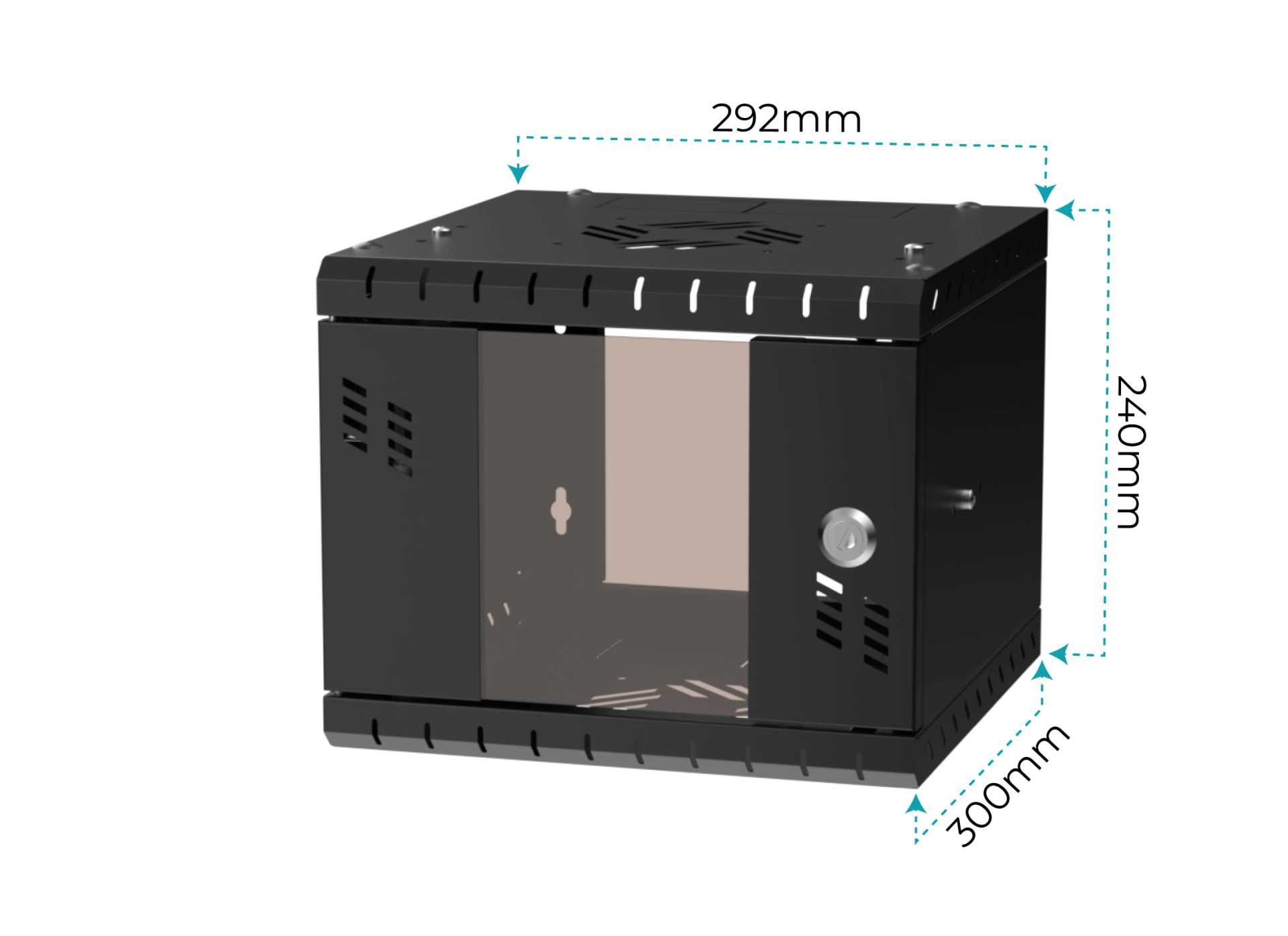 Szafa wisząca RACK 10" 4U 300 mm czarna drzwi szklane Stalflex