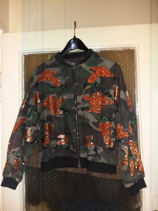 Kurtka bomberka khaki jeans Disco cekiny M