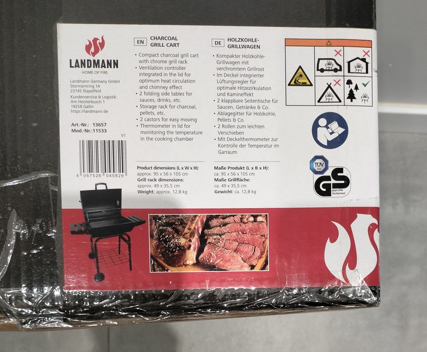 Grill węglowy wózek BARREL 550 (ruszt chrom) / Grill Landmann 13657