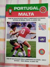 Programa de jogo Portugal Malta 1993