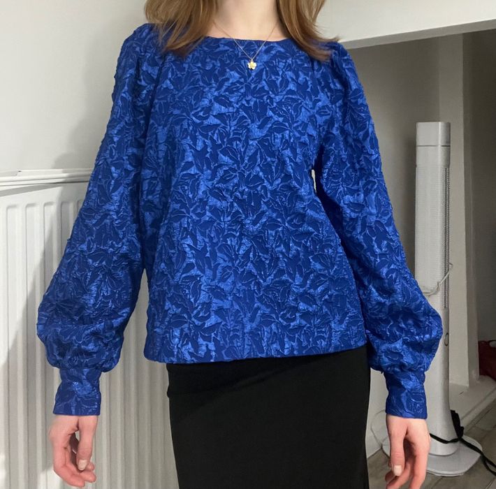niebieska chabrowa bluzka elegancka scandi unikat vintage XS/S