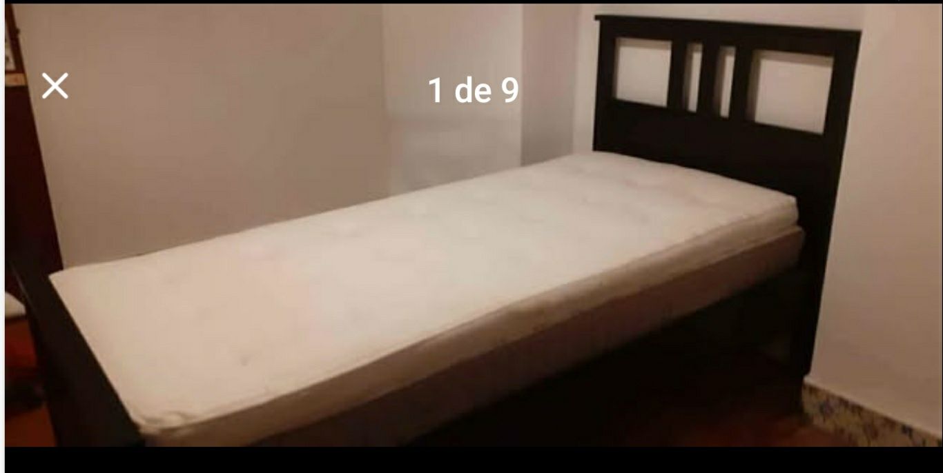 Cama solteiro wengué + colchão + oferta sobre-colchão (IKEA)