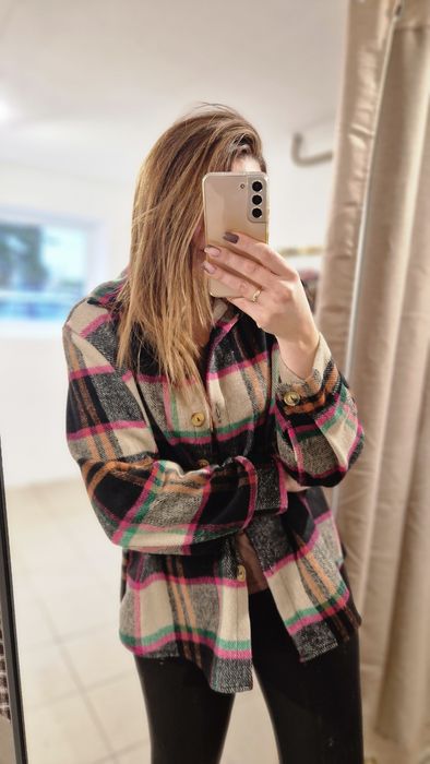 Kurtka koszulowa krata beżowa jesień Varlesca chicaca XS S M L