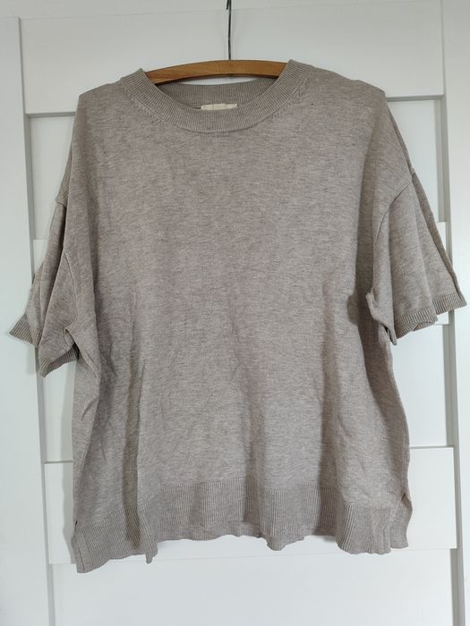 Basics bluzka ciepła krótki rękaw beżowa cappuccino H&M 40 42