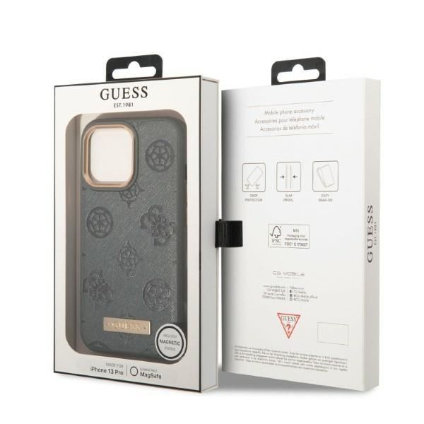 Etui Guess Peony Logo Plate do iPhone 13 Pro / 13 6,1", Szary-Grey