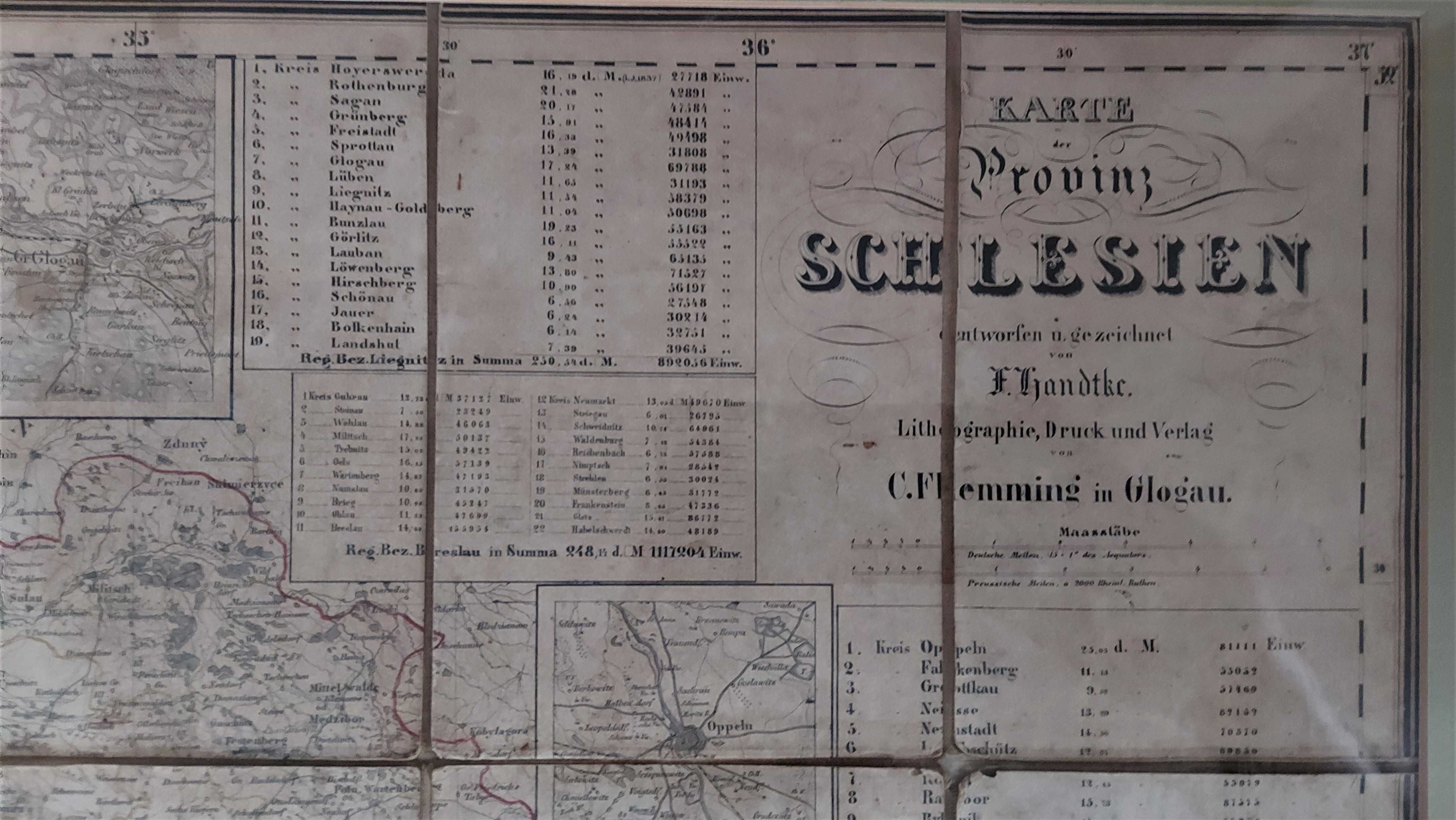 Mapa Dolnego Śląska 1857 r. oryginał