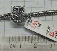 Charms Sowa Cyrkonie Onyksy Srebro 925 NOWE