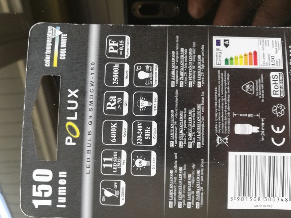 Żarówka diodowa POLUX G9 - 2W - 150 lumen - Zimne - NOWE