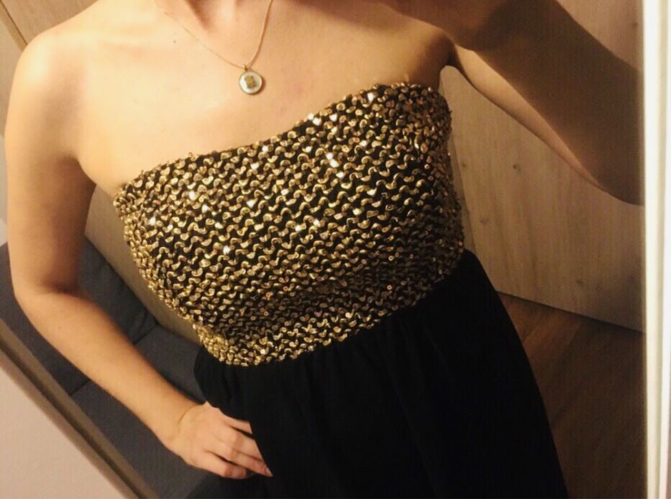 Sukienka sylwestrowa czarna złota Glamorous S / M nowa z metką