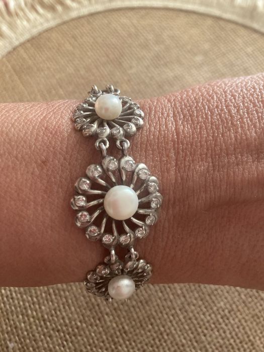 Браслет серебряный с культивированным жемчуг. Проба 925
