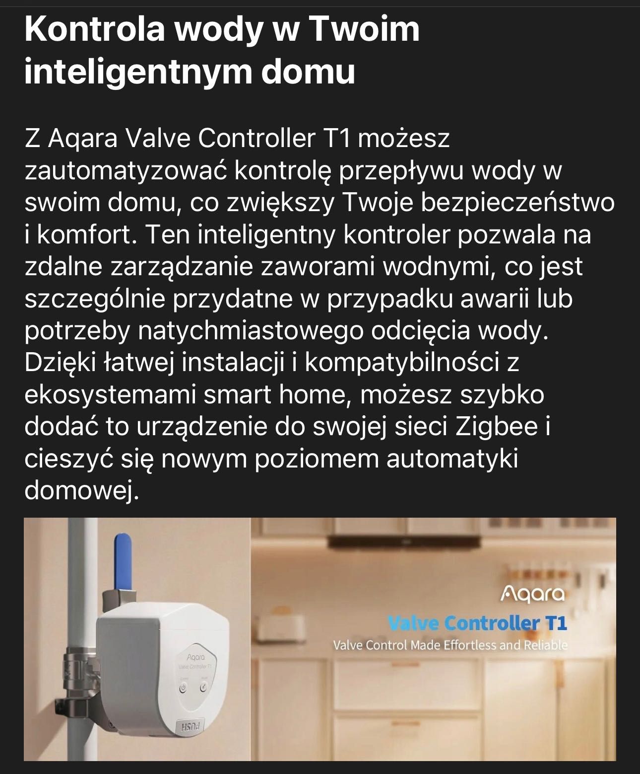 AQARA VALVE CONTROLLER T1 SMART z czujnikiem zalania