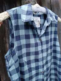 Koszula zapinana na guziki bez rękawów w niebieską kratkę  H&M S/M