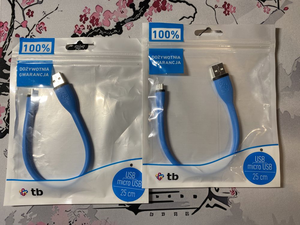 Komplet 2x Kabel TB USB-microUSB 25cm niebieski kabelek NOWY