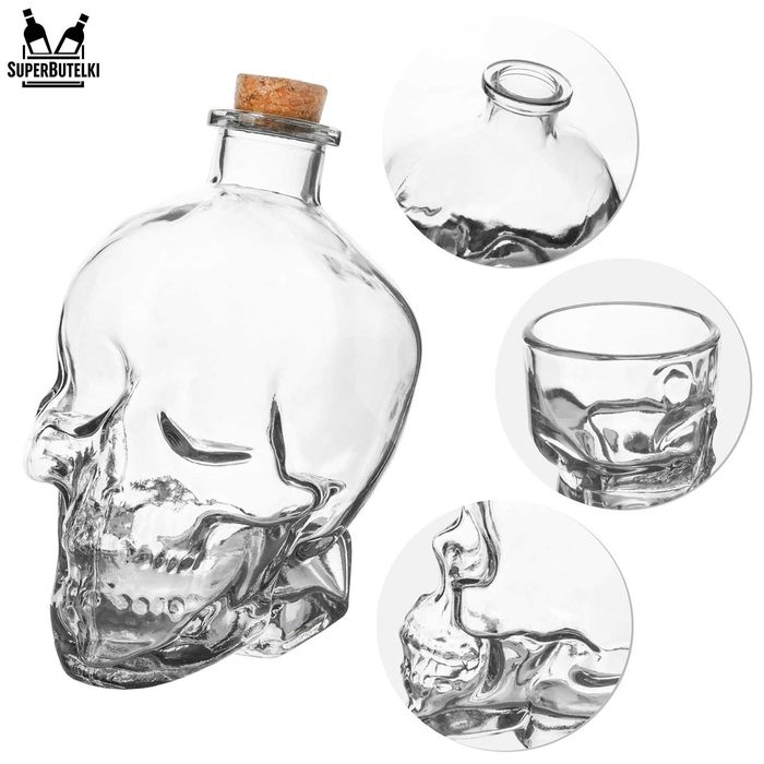 Karafka CZASZKA + 4 KIELISZKI na prezent haloween imprezę alkohol