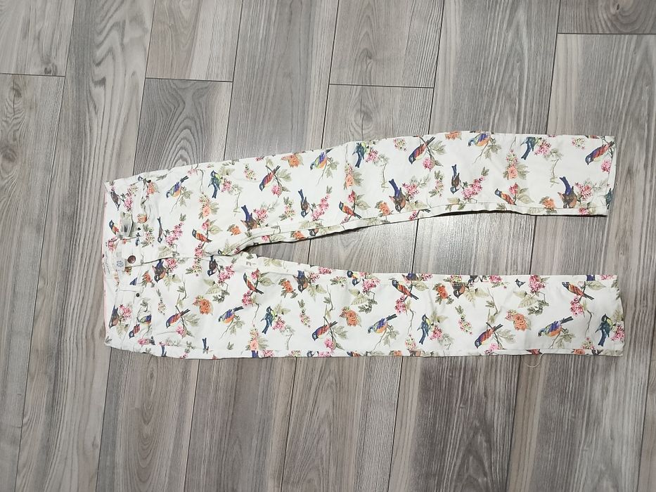 Jeansy H&M 158 w motyw ptaków