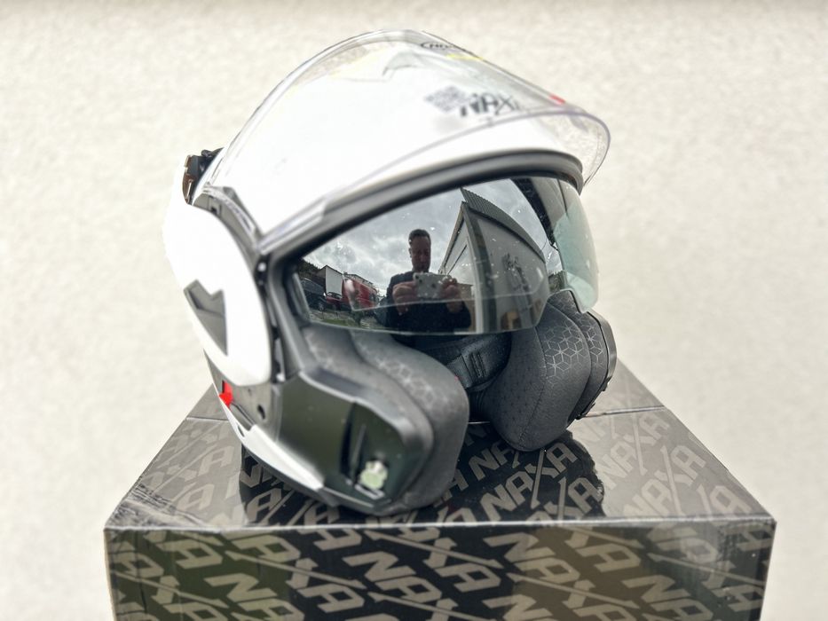 Kask motocyklowy modulowy NAXA FF1 rozmiar L 59-60cm Bialy, Szczekowy!