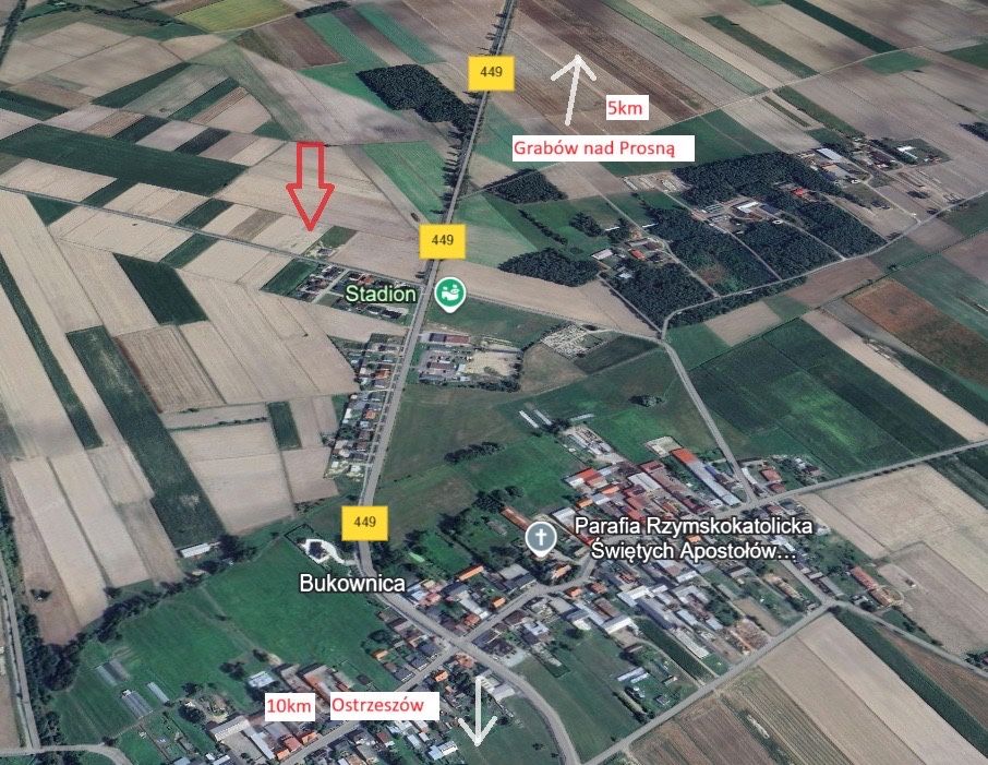 Działka budowlana - Bukownica, ulica Słoneczna (gm. Grabów nad Prosną)