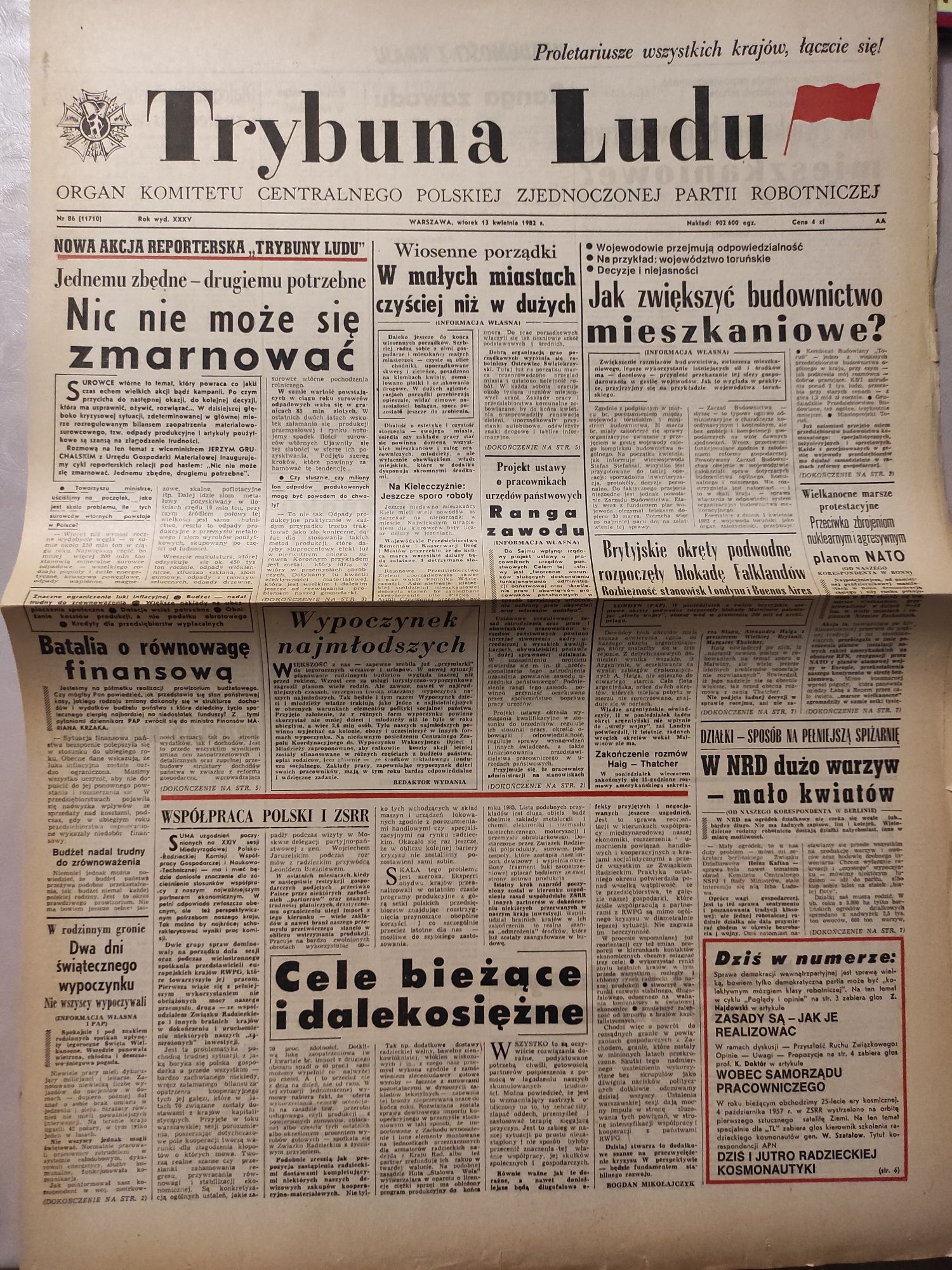 Trybuna ludu 13 kwietnia 1982 rok