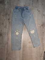Niebieskie spodnie jeansowe z motywem kota Shein r. 140-46