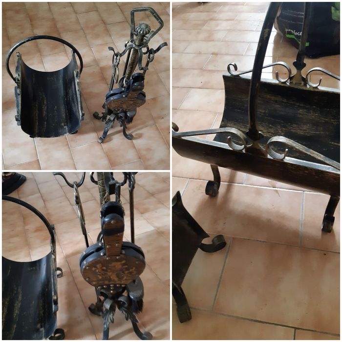 Estatuetas africanas/conjunto utensílios lareira/antiguidades