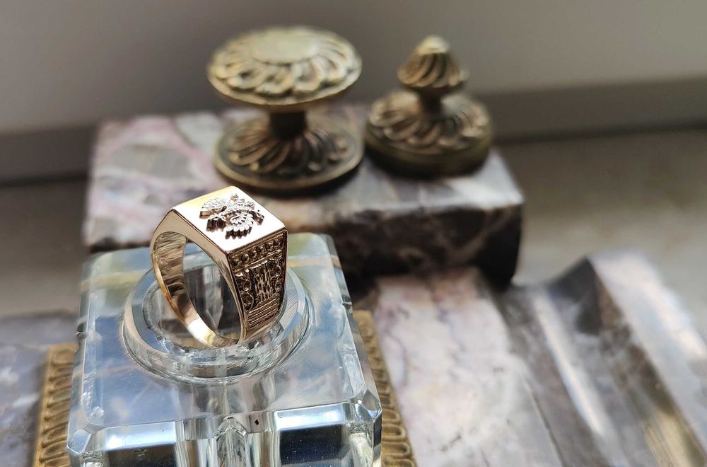 Złoty Sygnet Warmet 14k 585 Patriotyczny Orzełek 9.900 gr