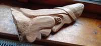 Drewniane rzeźba płaskorzeźba dziad prl krasnal krasnolud brodacz