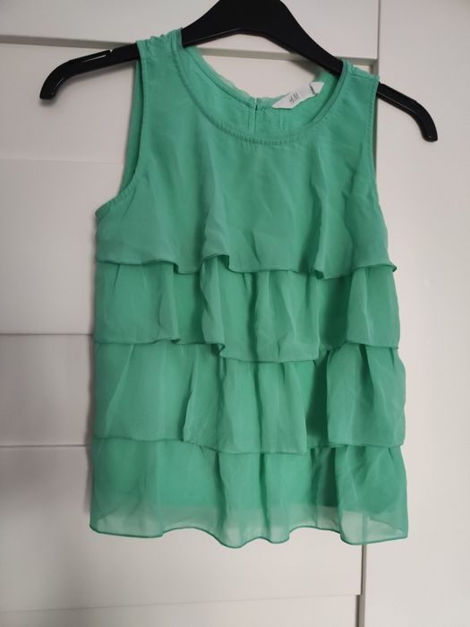 H&M rozmiar 164, śliczna zielona miętowa bluzeczka, falbanki