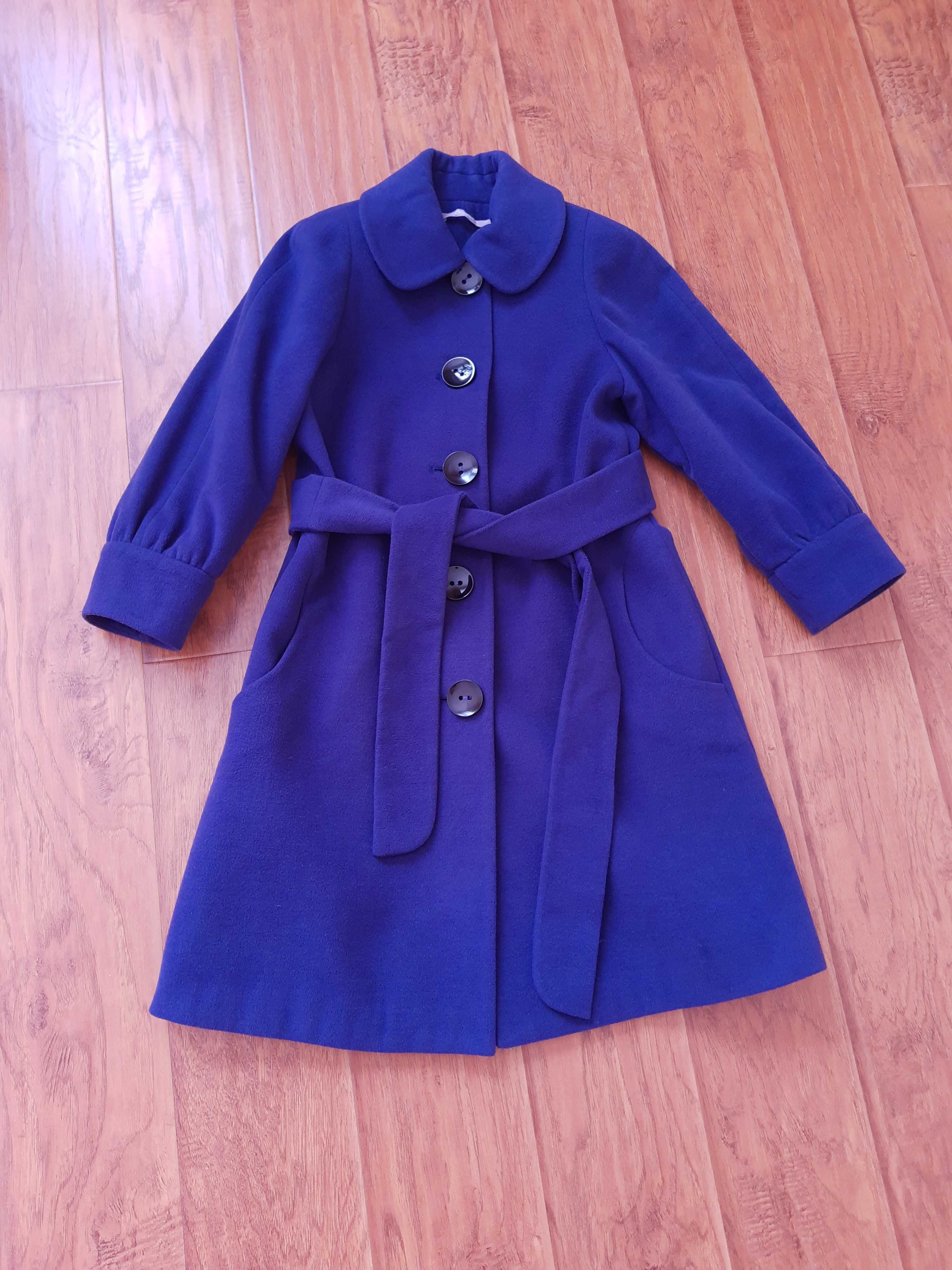 Новое пальто женское шерсть, синее, рукав 3/4 фонарик