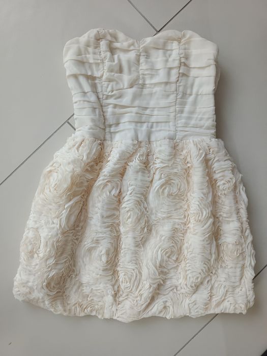 Sukienka H&M róże na wesele poprawiny beżowa gorsetowa drapowana 38 M