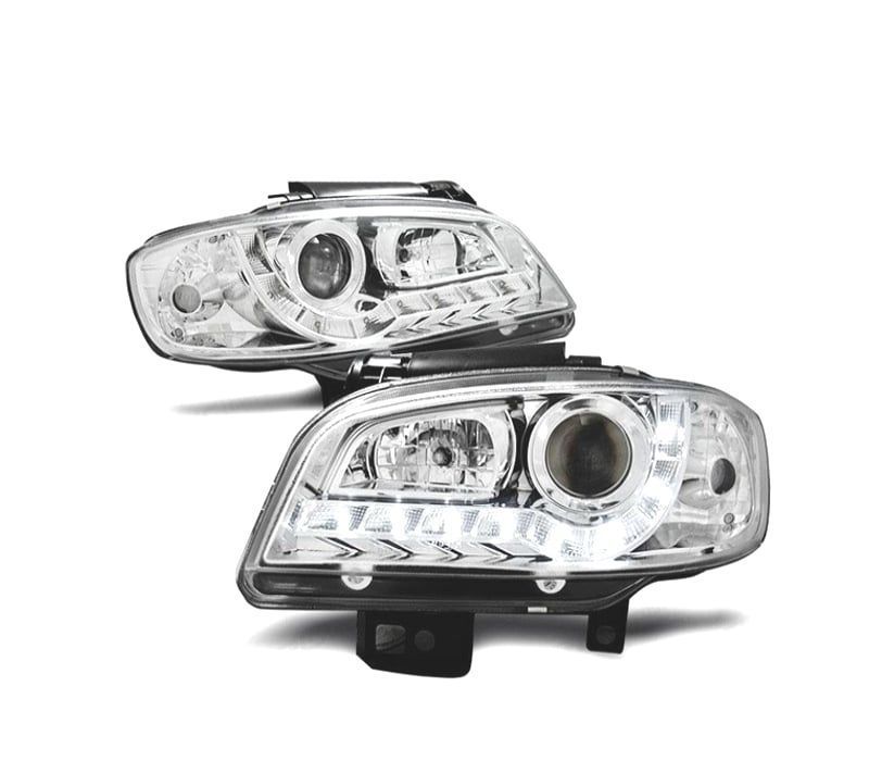 FAROIS FRONTAIS PARA SEAT IBIZA CORDOBA 6K2 99-02 LUZ DIURNA FUNDO CROMADO