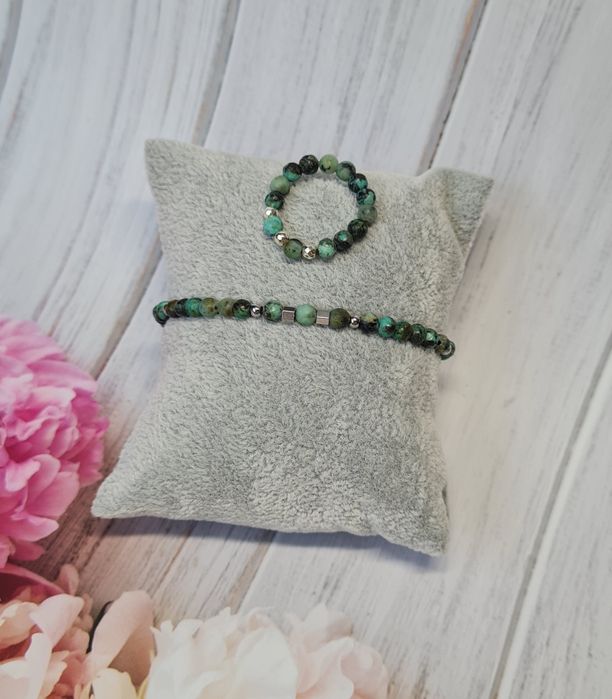 Komplet bransoletka i pierścionek, turkus afrykański