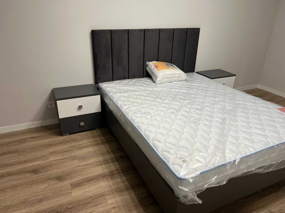 Ліжко 160 з мягким бильцем сірий велюр 160 +ламелі